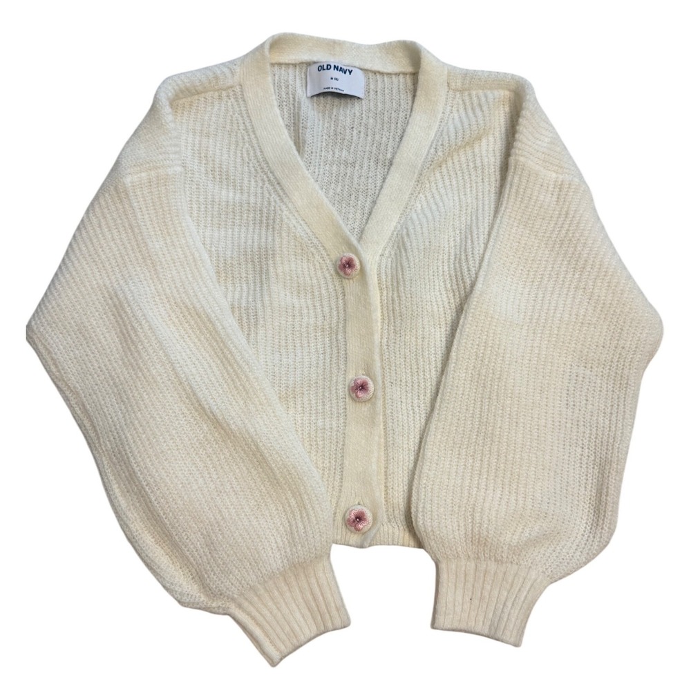 Old Navy Cardigan Kids Size M 8 Cream NWT Ribbed Knit Floral Button Sweater